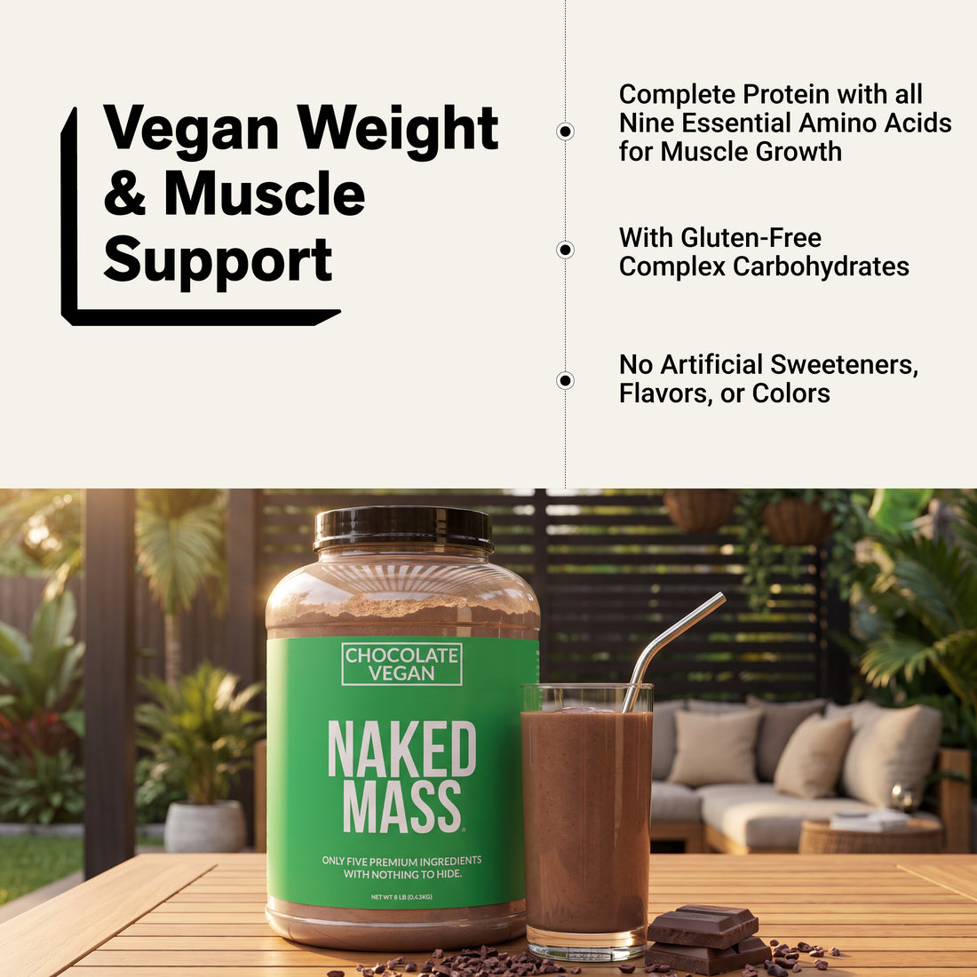Chocolate Vegan Mass Gainer Supplement | Naked Vegan Mass - 8LB