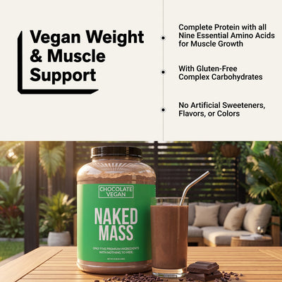 Suplemento vegano para aumentar de peso con chocolate | Naked Vegan Mass - 8 libras