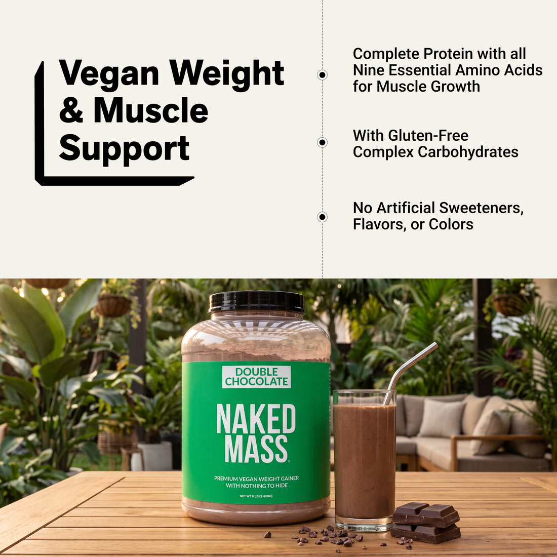 Double Chocolate Vegan Mass Gainer Supplement | Naked Vegan Mass - 8LB