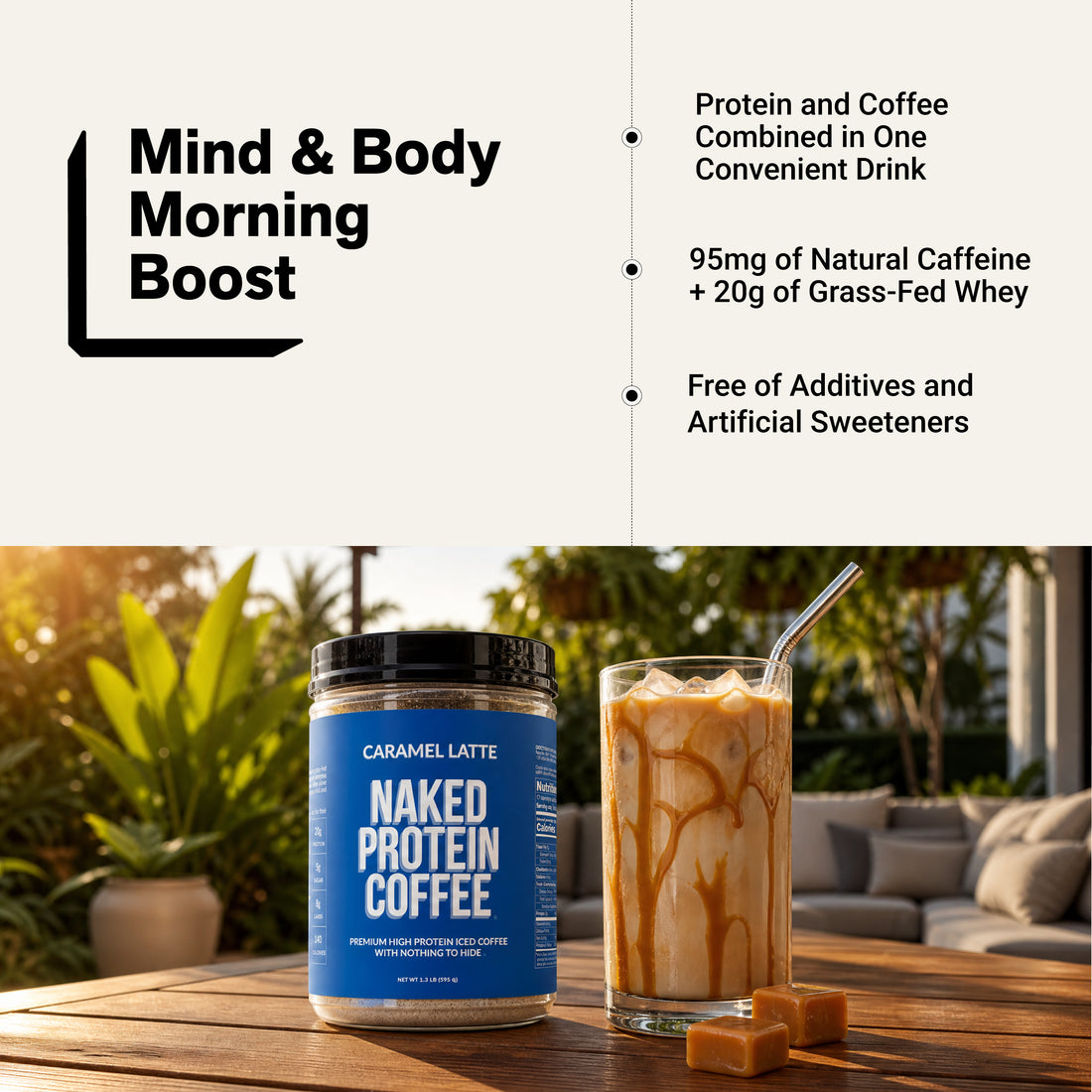 Café glacé protéiné caramel latte | Café protéiné Naked - 17 portions