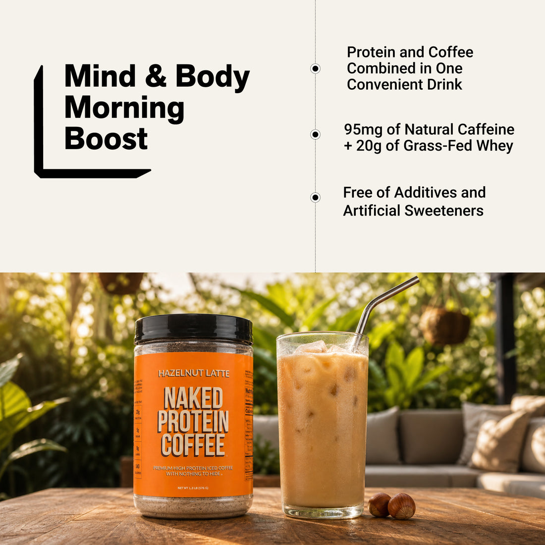 Café glacé protéiné latte noisette | Naked Protein Coffee - 17 portions
