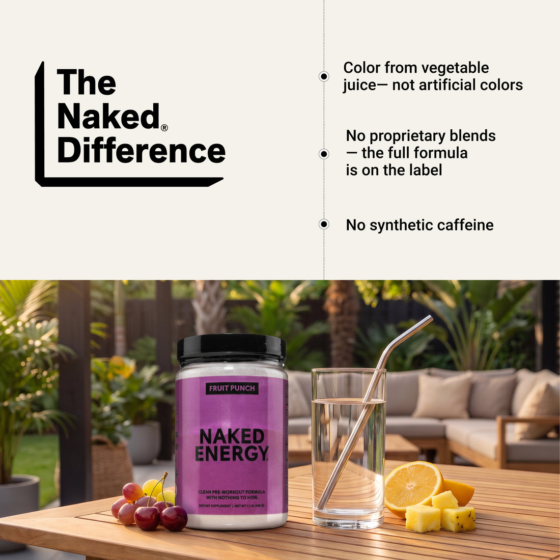 Suplement Przedtreningowy o Smaku Owocowego Poncha | Naked Energy - 30 Porcji