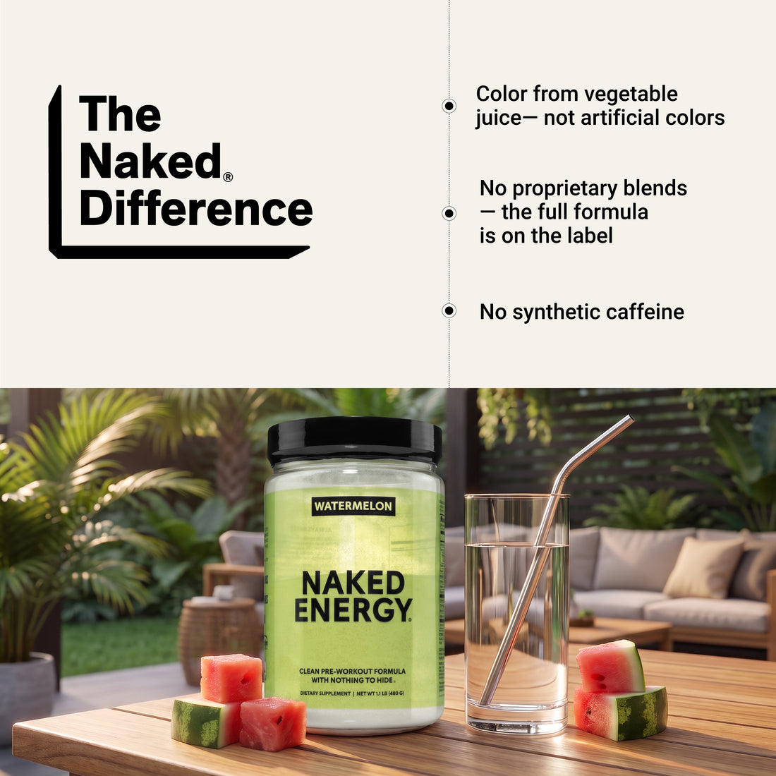 Suplement Przedtreningowy o Smaku Arbuzowym | Naked Energy - 30 Porcji