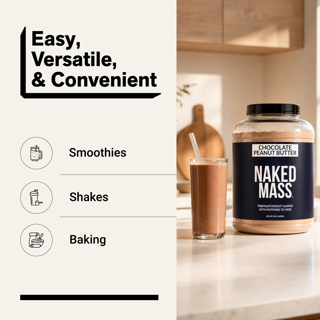 Chocolate Peanut Butter Mass Gainer Protein Supplement | Naked Mass - 8LB