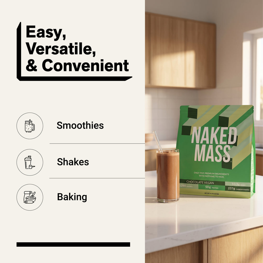 Integratore vegano per aumento di massa al cioccolato | Naked Vegan Mass - 12LB
