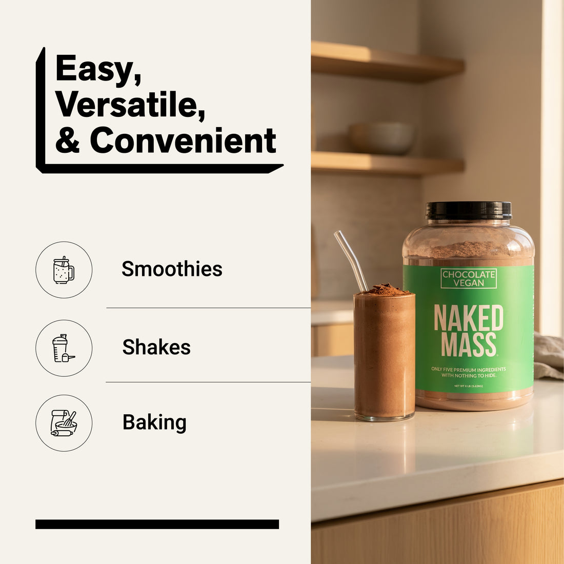Chocolate Vegan Mass Gainer Supplement | Naked Vegan Mass - 8LB