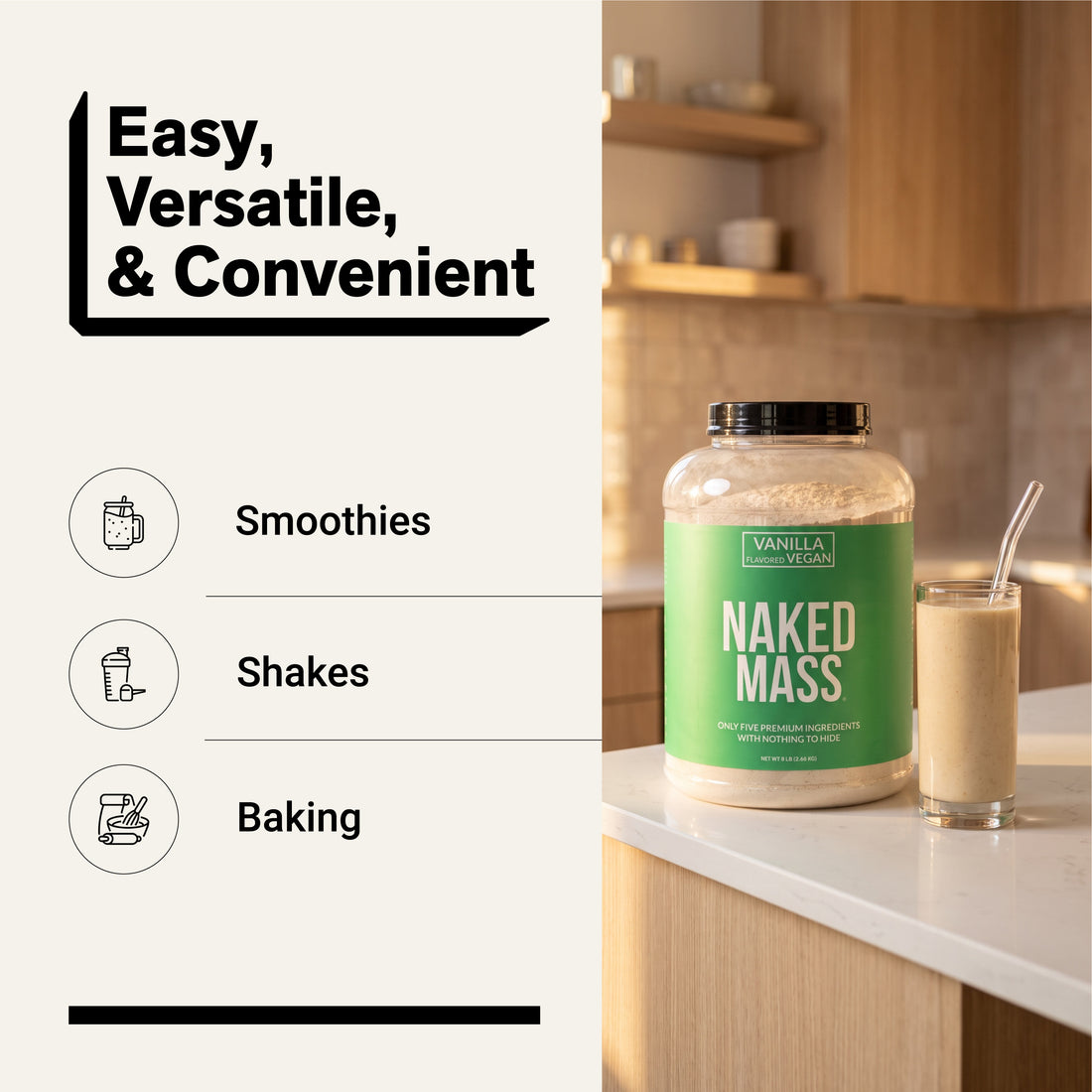 Vanilla Vegan Mass Gainer Supplement | Naked Vegan Mass - 8LB