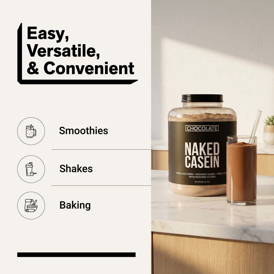 Chocolate Casein Protein Powder - 5LB
