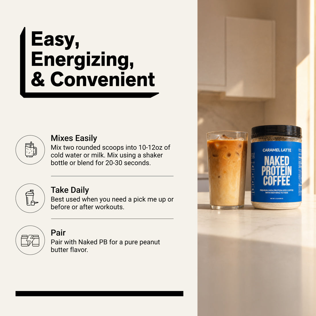 Café glacé protéiné caramel latte | Café protéiné Naked - 17 portions