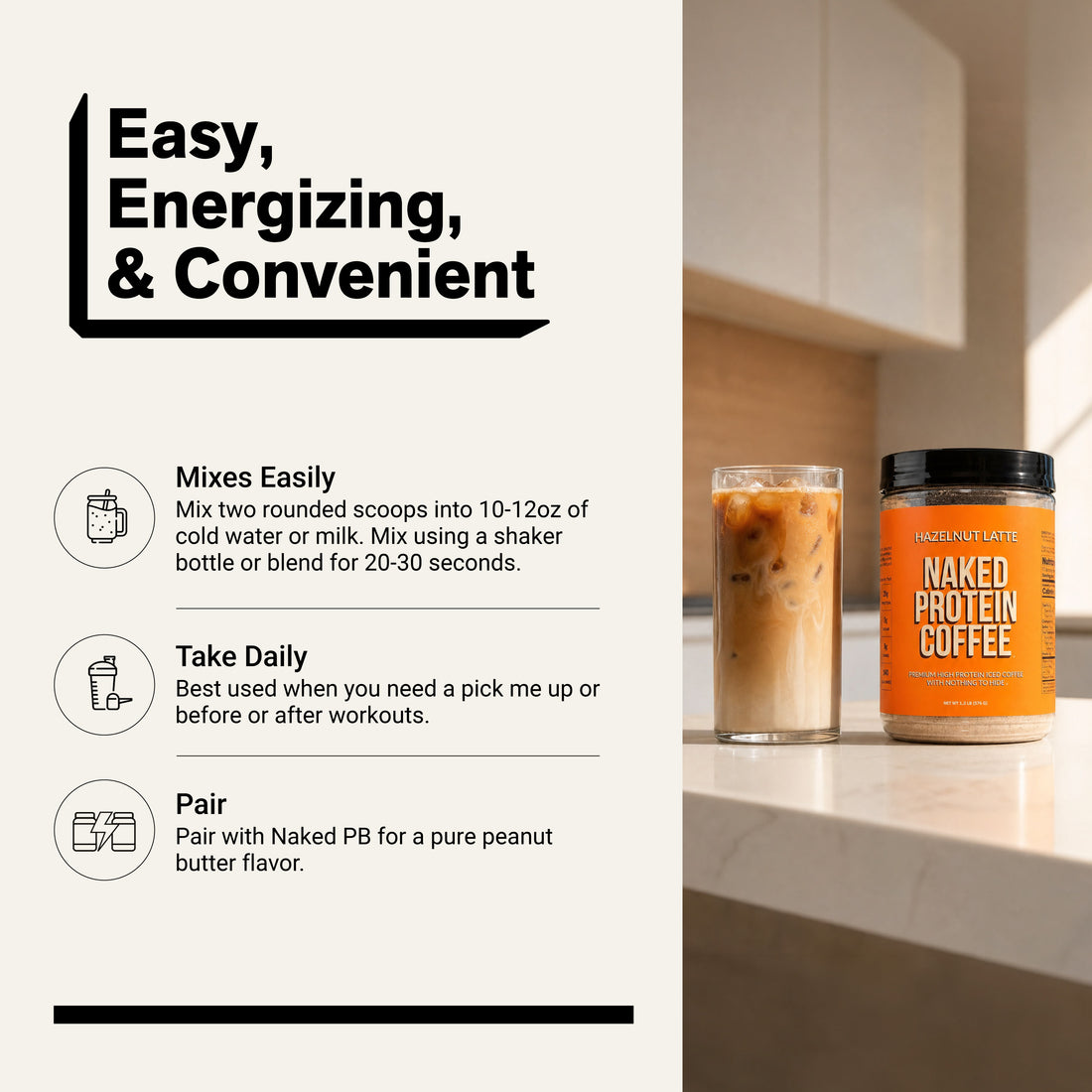 Café glacé protéiné latte noisette | Naked Protein Coffee - 17 portions