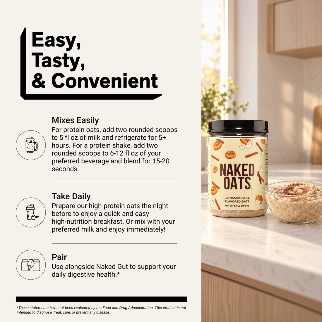 Avena proteica con rollos de canela | Naked Oats