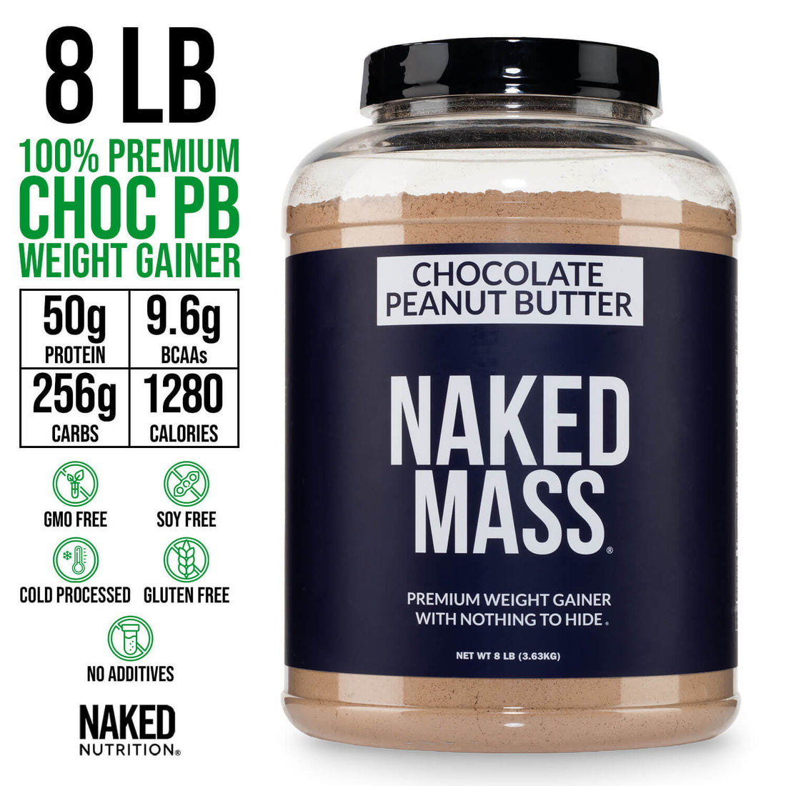 Suplemento proteico para aumentar de peso con mantequilla de maní y chocolate | Naked Mass - 8 libras