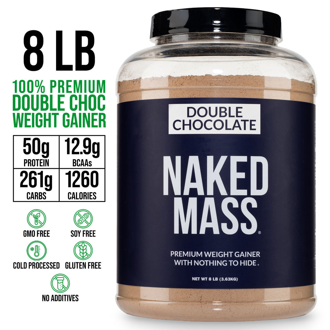 Suplemento proteico para aumentar de peso con doble chocolate | Naked Mass - 8 libras 