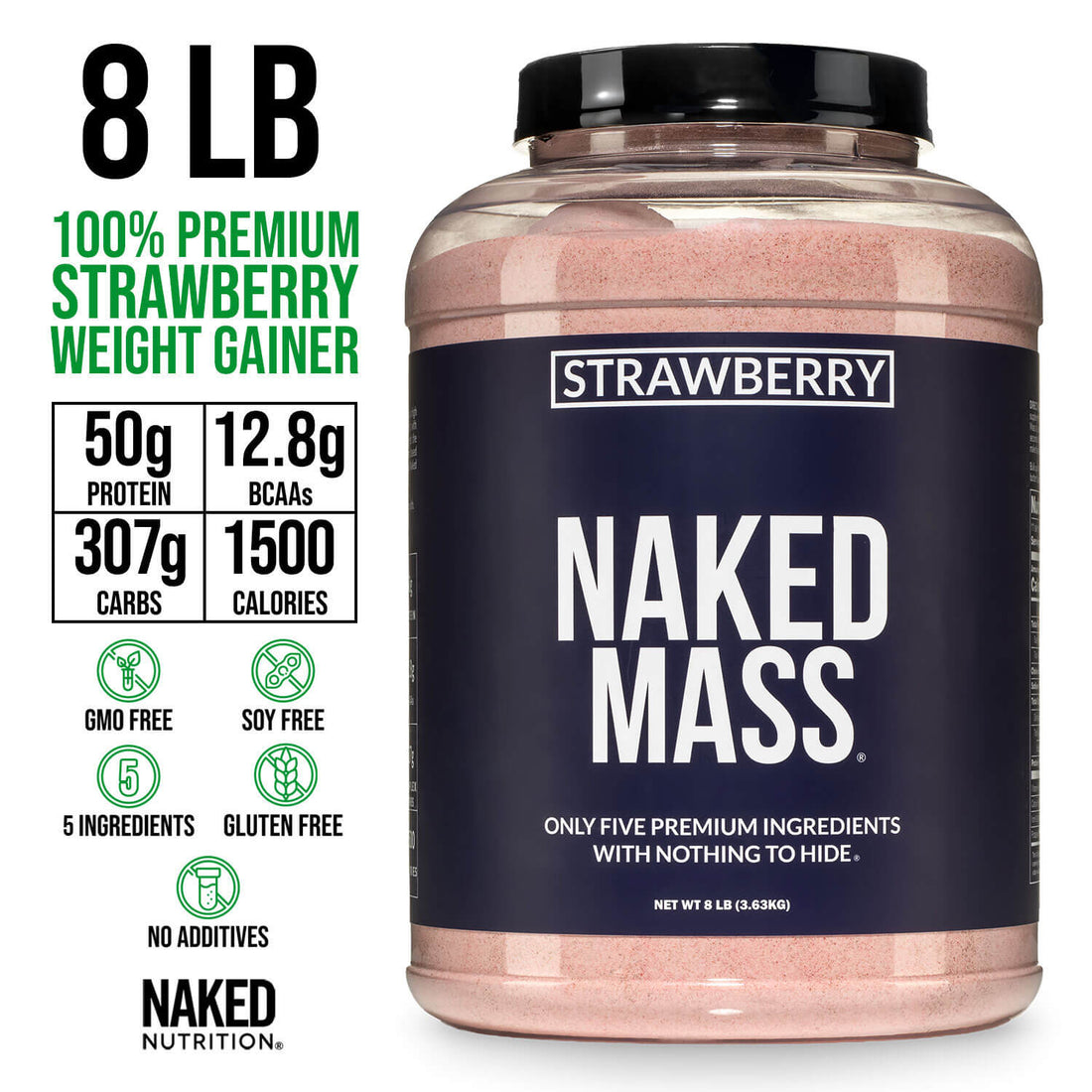 Strawberry Mass Gainer Protein Supplement | Naked Mass - 8LB
