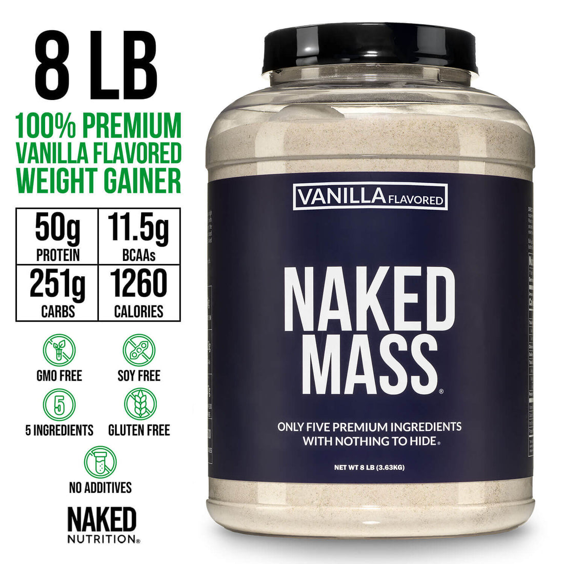 Vanilla Mass Gainer Protein Supplement | Naked Vanilla Mass - 8LB