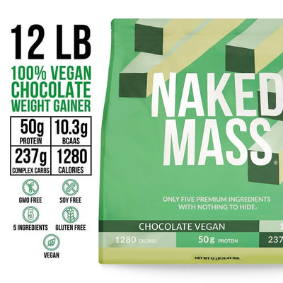Chocolate Vegan Mass Gainer Supplement | Naked Vegan Mass - 12LB