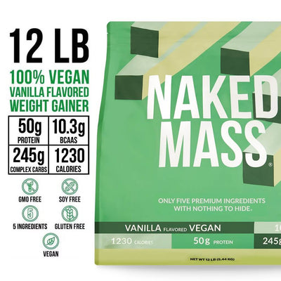 Suplemento vegano para aumentar de peso con sabor a vainilla | Naked Vegan Mass - 8 libras 