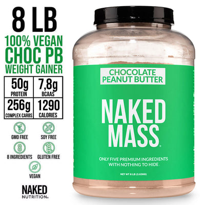 Suplemento vegano para aumentar de peso con mantequilla de maní y chocolate | Naked Vegan Mass - 8 libras