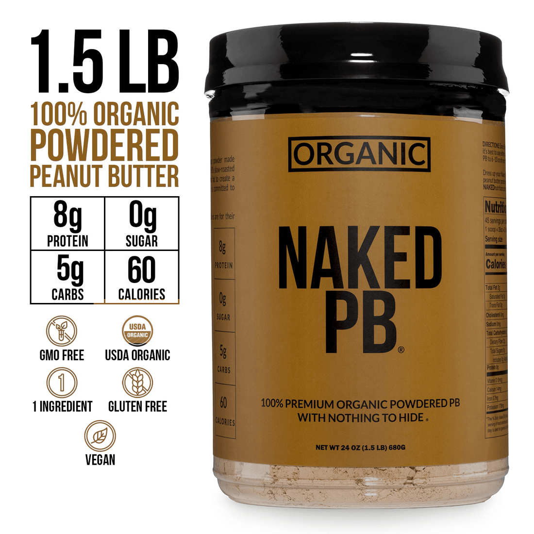 Organic Powdered Peanut Butter | Organic Naked PB - 1.5LB