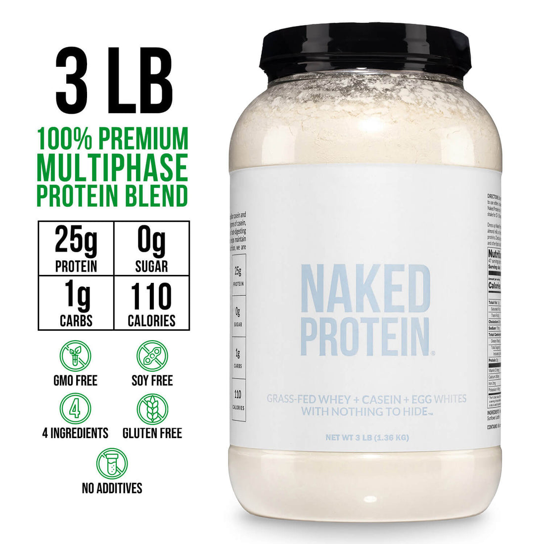 Mezcla de proteína en polvo - 3 libras Mezcla de proteína de huevo, suero y caseína | Naked Protein - 3 libras