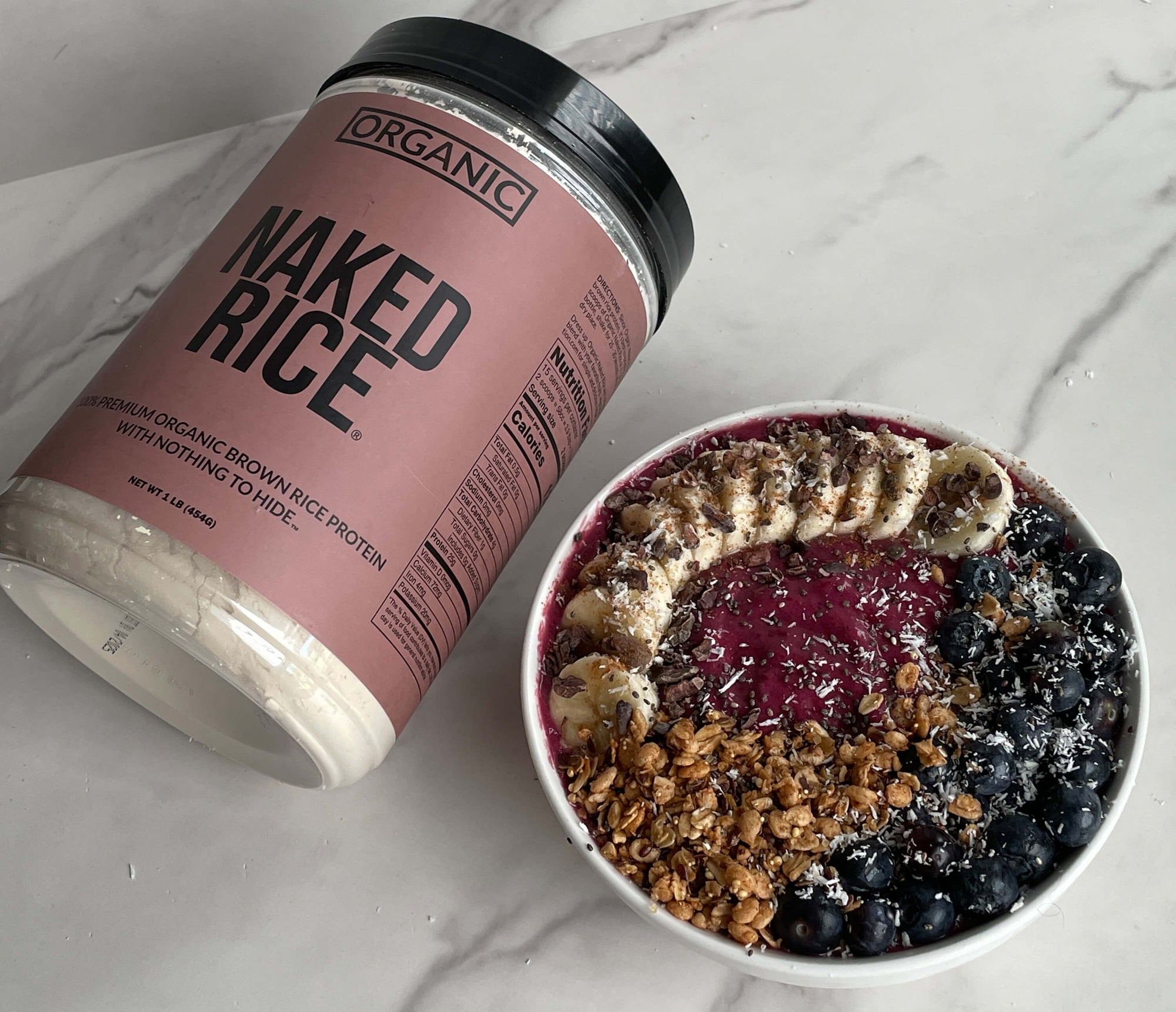 Add our rice protein powder to protein shakes, smoothies, or baking. Best used in the morning, before a workout, or after a workout.