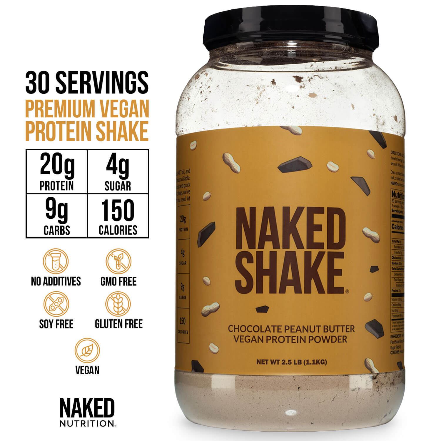 Batido de proteína con sabor a chocolate y mantequilla de maní | Naked Shake - 30 porciones