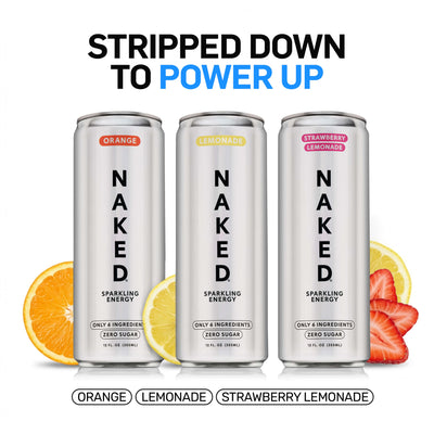 Orange Naked Sparkling Energy | Clean Energy Drink - 12 canettes