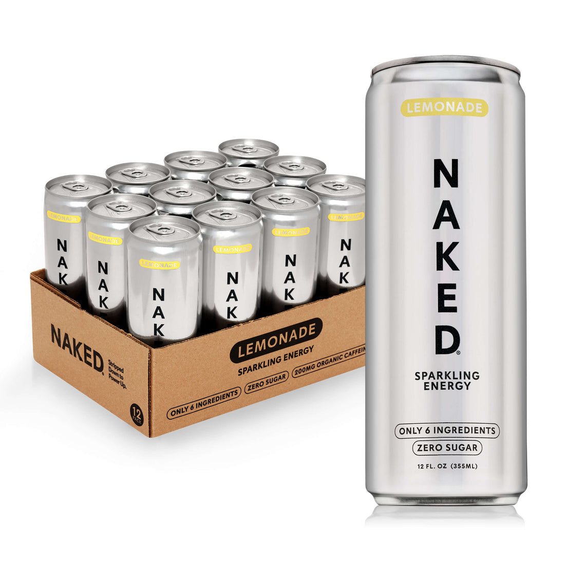 Lemonade Naked Sparkling Energy | Clean Energy Drink - 12 Cans