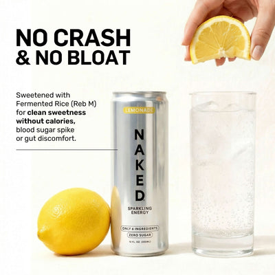 Lemonade Naked Sparkling Energy | Clean Energy Drink - 12 canettes