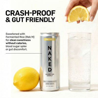Lemonade Naked Sparkling Energy | Clean Energy Drink - 12 Cans