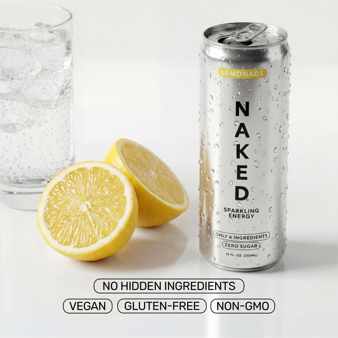 Lemonade Naked Sparkling Energy | Clean Energy Drink - 12 canettes