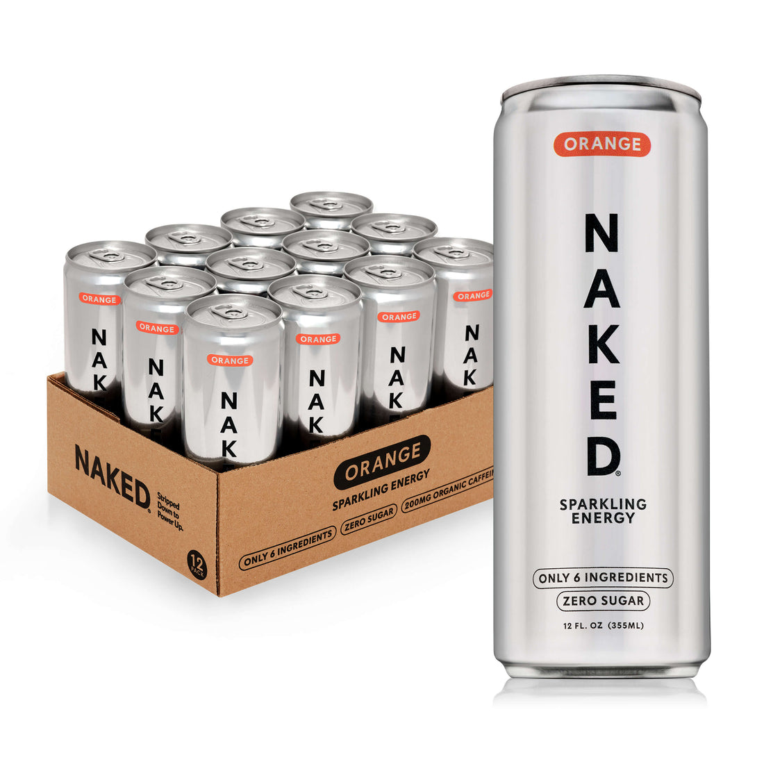 Orange Naked Sparkling Energy | Clean Energy Drink - 12 Cans
