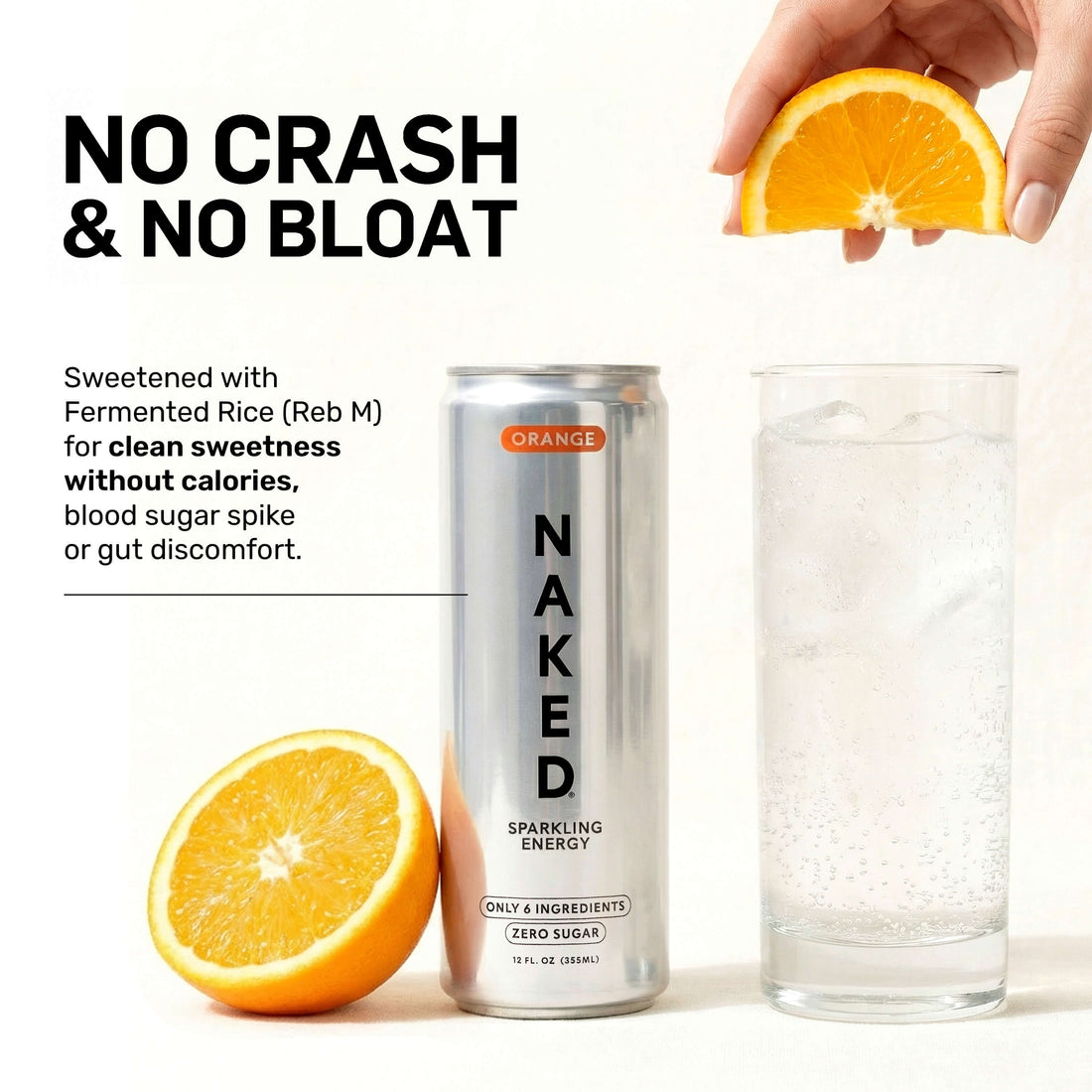 Orange Naked Sparkling Energy | Clean Energy Drink - 12 canettes
