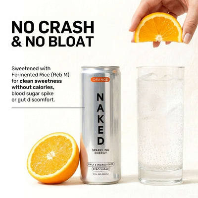 Orange Naked Sparkling Energy | Clean Energy Drink - 12 canettes