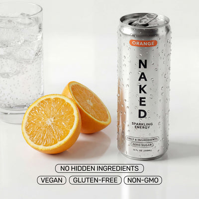 Orange Naked Sparkling Energy | Clean Energy Drink - 12 canettes