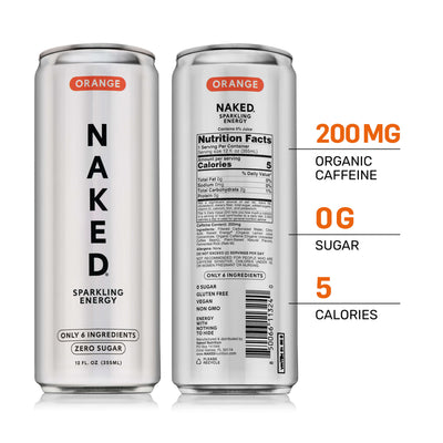 Orange Naked Sparkling Energy | Clean Energy Drink - 12 canettes