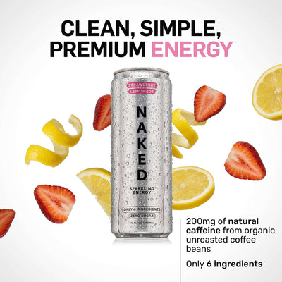 Strawberry Lemonade Naked Sparkling Energy | Clean Energy Drink - 12 canettes