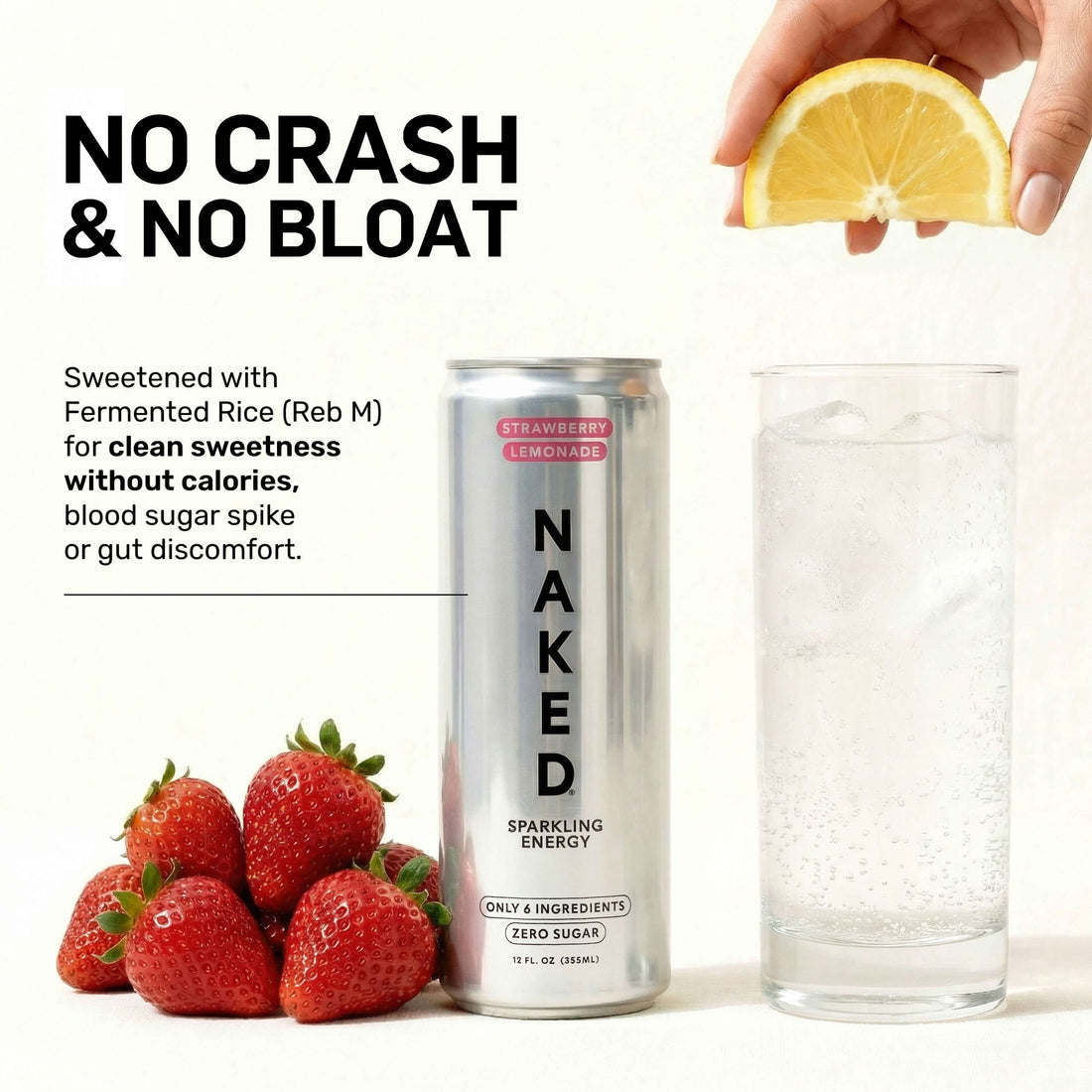 Strawberry Lemonade Naked Sparkling Energy | Clean Energy Drink - 12 canettes