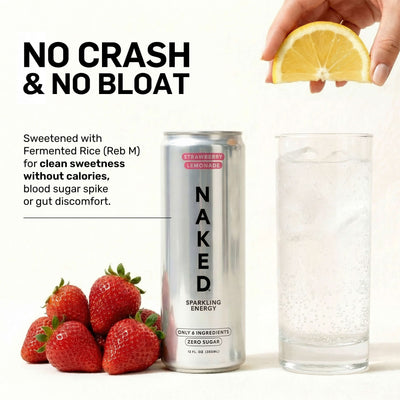 Strawberry Lemonade Naked Sparkling Energy | Clean Energy Drink - 12 canettes