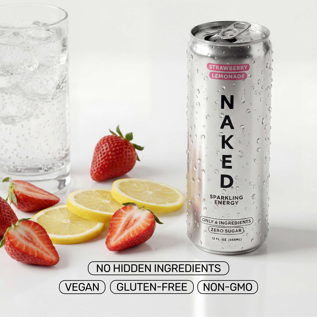 Strawberry Lemonade Naked Sparkling Energy | Clean Energy Drink - 12 Cans