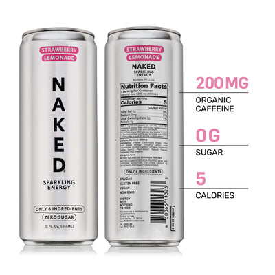 Strawberry Lemonade Naked Sparkling Energy | Clean Energy Drink - 12 canettes