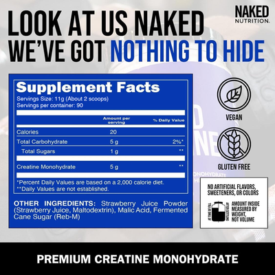 Strawberry Creatine Monohydrate Powder | Naked Creatine - 2.2LB