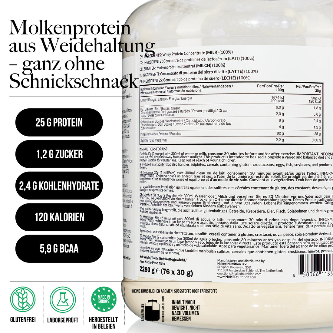 Molkenproteinpulver aus Weidehaltung | Naked Molke - 2280g