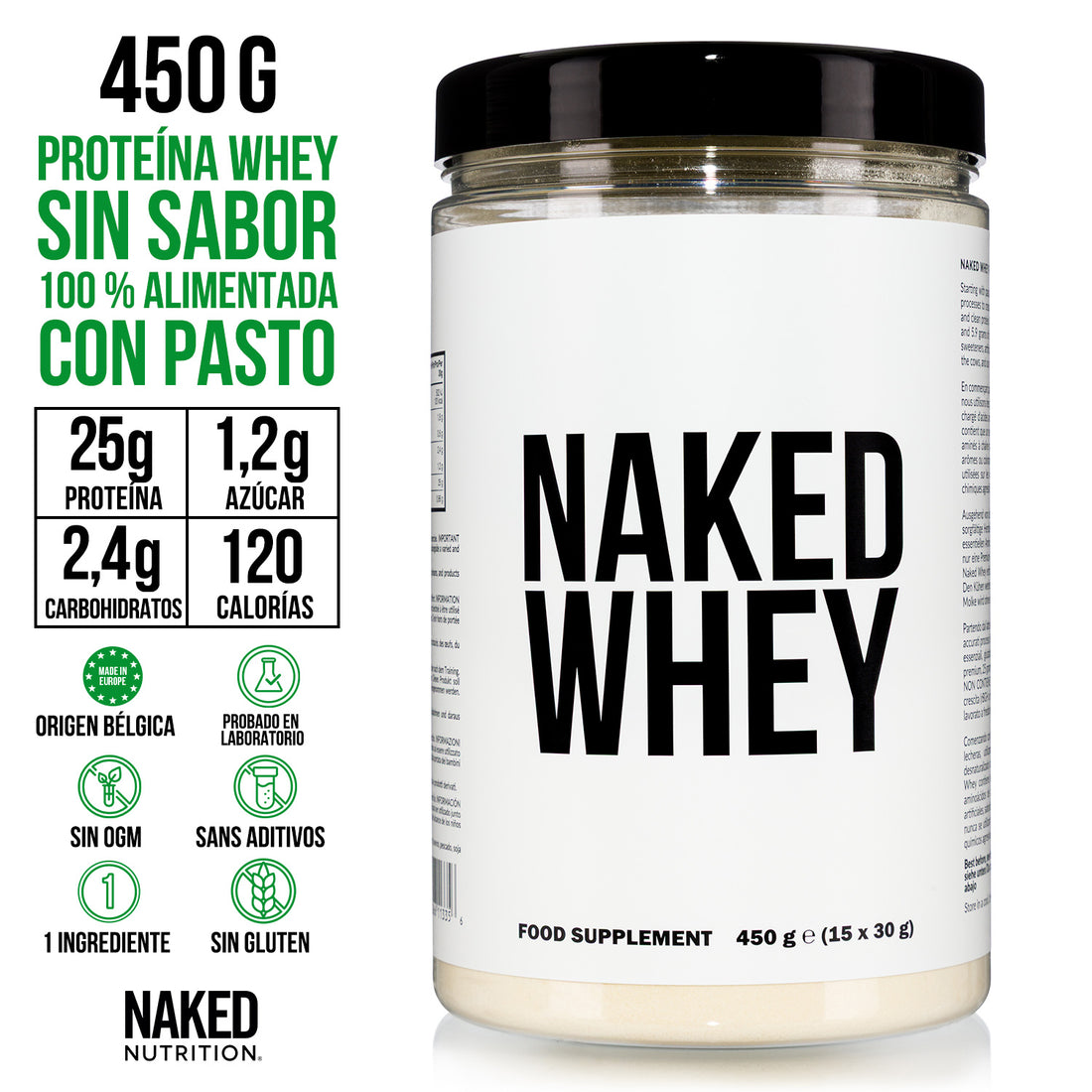 Proteína de suero de leche en polvo alimentada con pasto | Naked Whey - 2 libras