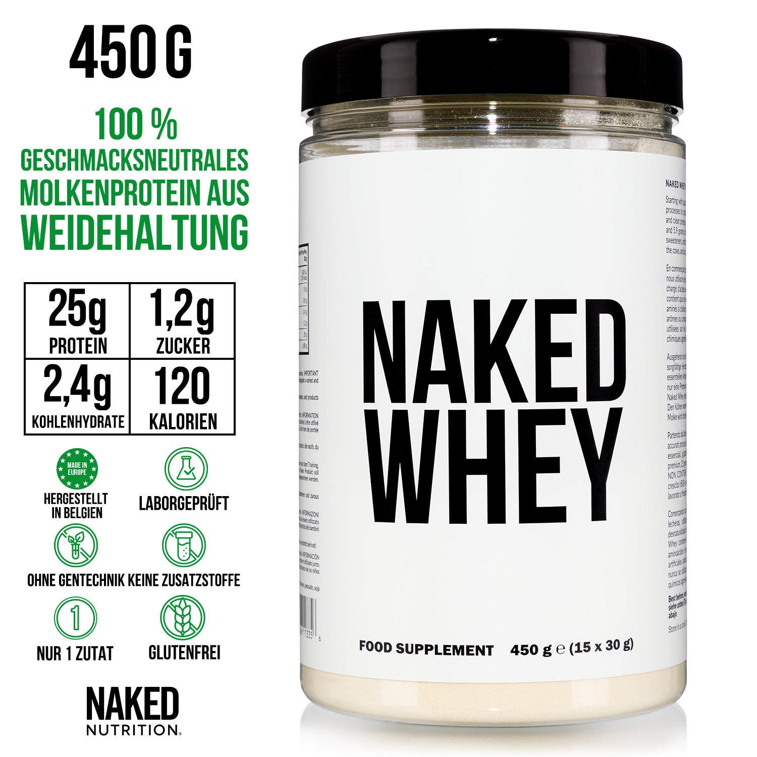 Molkenproteinpulver aus Weidehaltung | Naked Molke - 450g