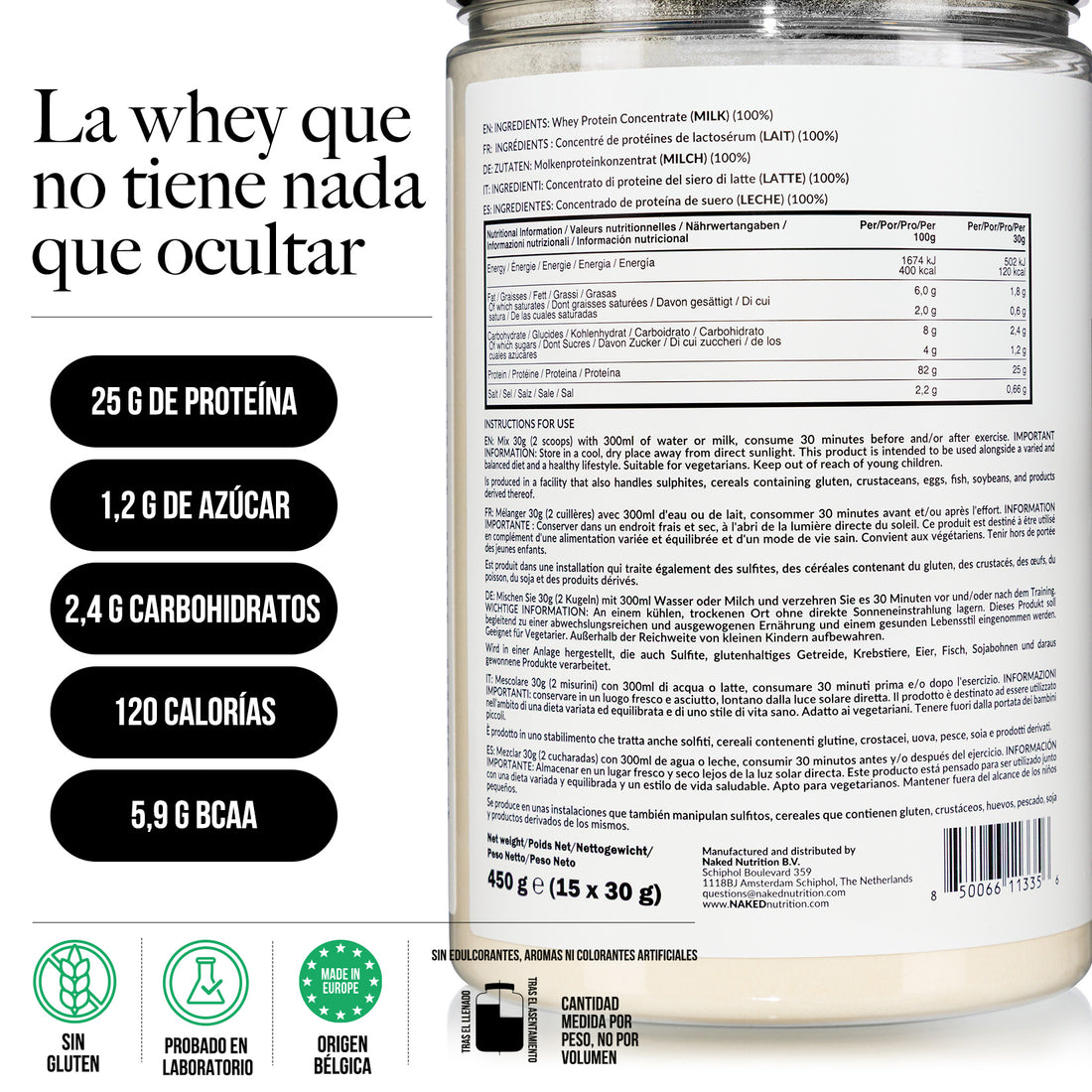 Proteína de suero de leche en polvo alimentada con pasto | Naked Whey - 2 libras