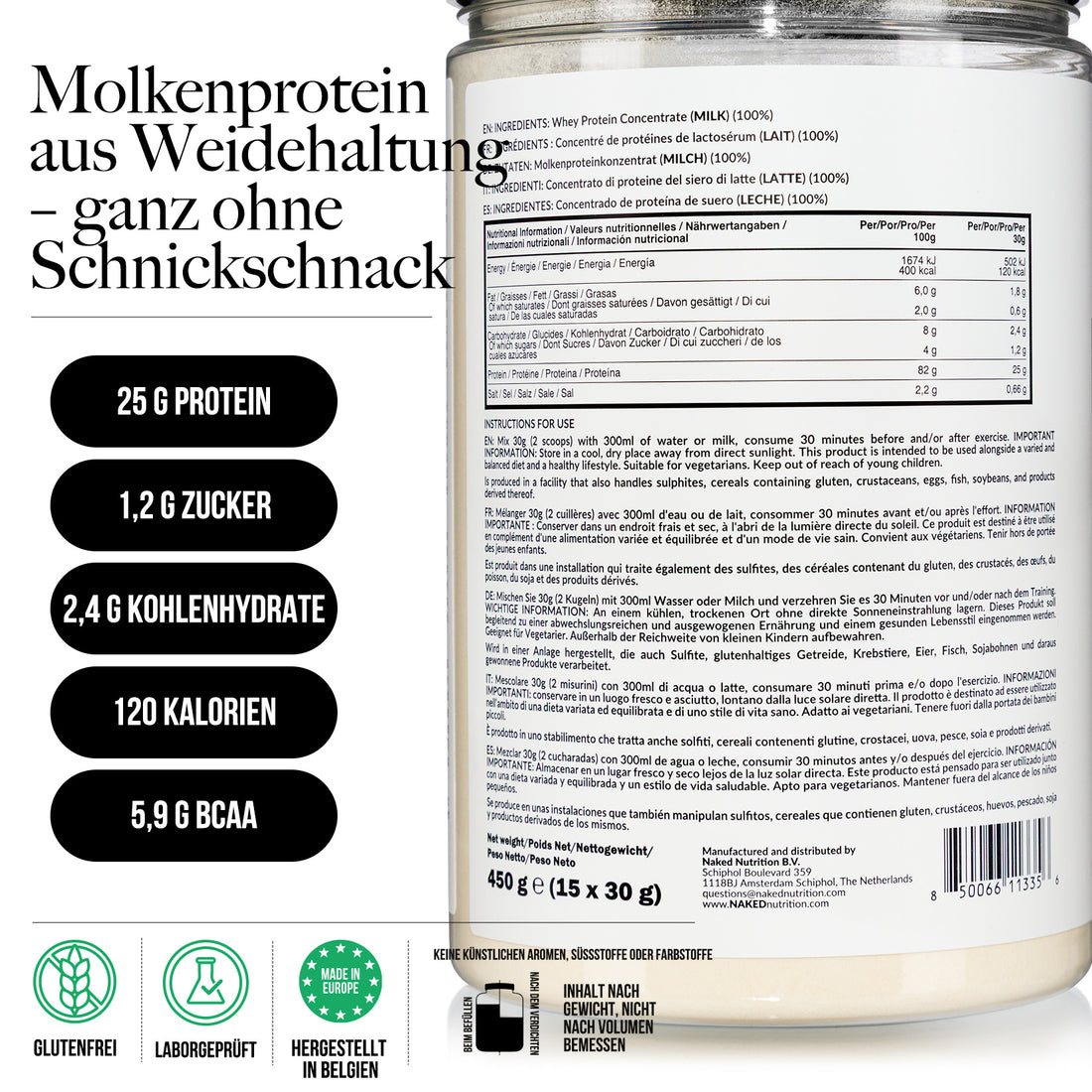 Molkenproteinpulver aus Weidehaltung | Naked Molke - 450g