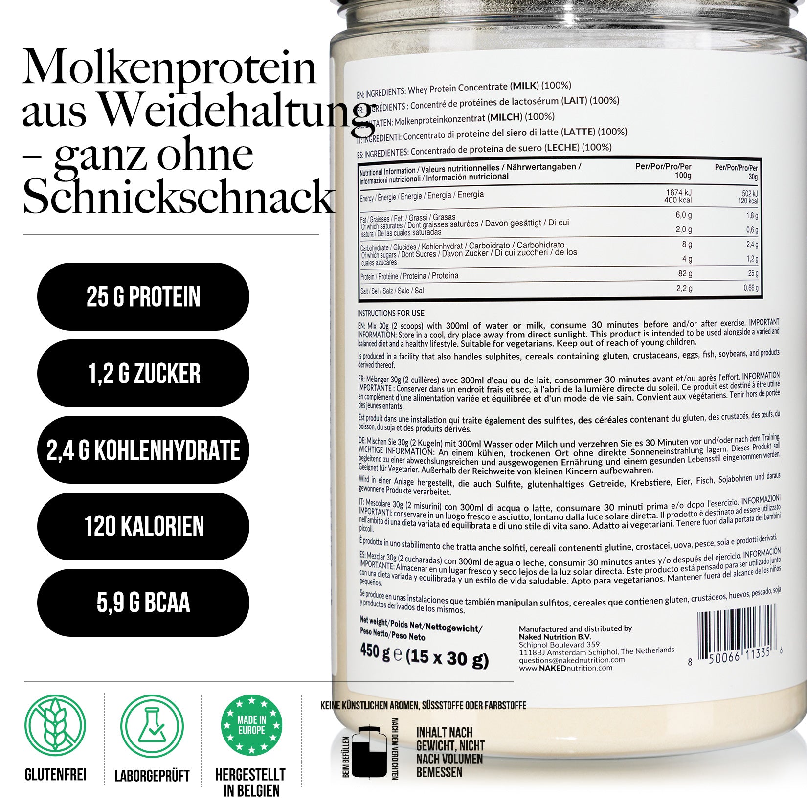 Molkenproteinpulver aus Weidehaltung | Naked Molke - 450g