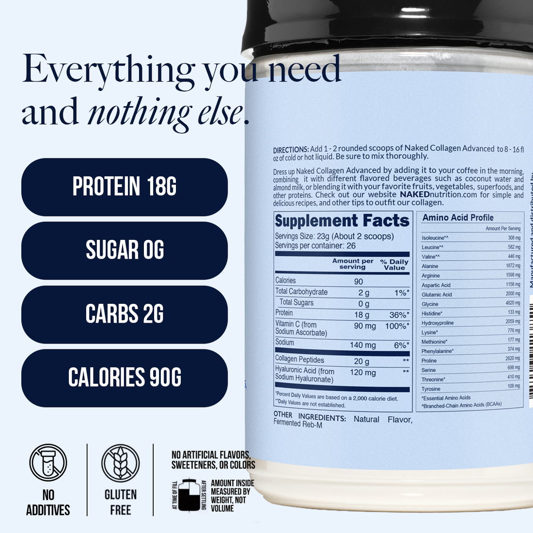 Vanilla Collagen Peptides with Hyaluronic Acid | Naked Collagen Advanced - 1.3 LB