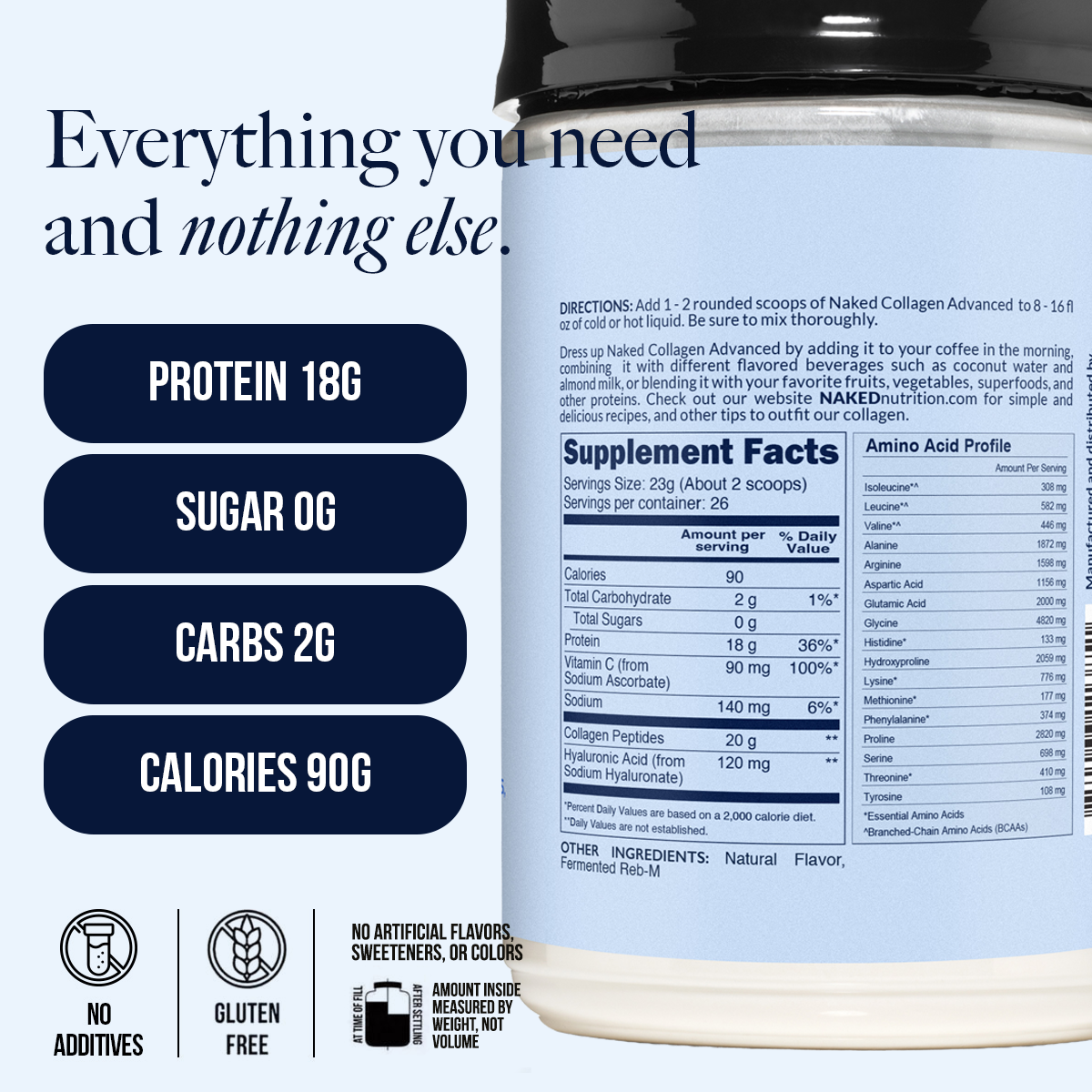 Vanilla Collagen Peptides with Hyaluronic Acid | Naked Collagen Advanced - 1.3 LB